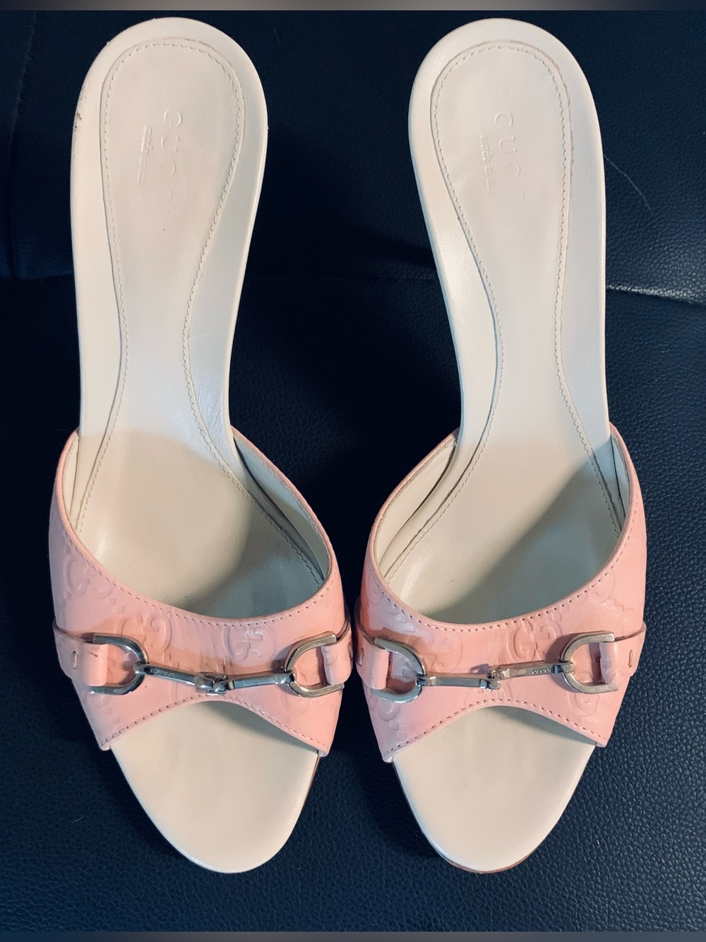 Gucci Begonia Rose Pink Leather Slip on Horsebit Heels, 7.5